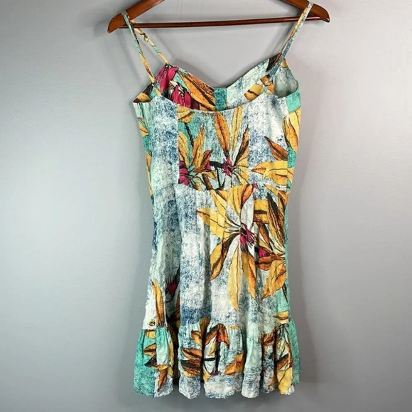 MORENA ROSA Floral SunDress Teal Sweetheart Neck Ruffle Spaghetti Strap Size S - Picture 10 of 12